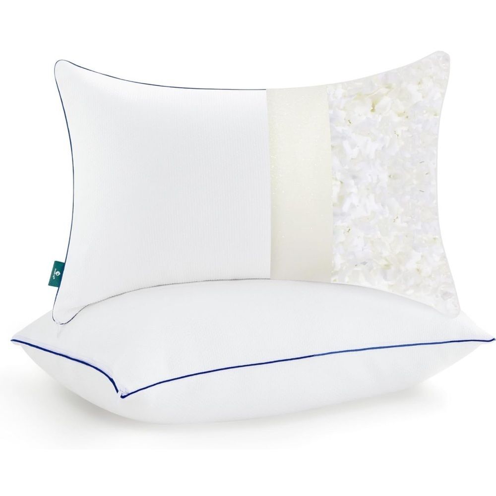 Pillow Shredded Memory Foam Queen Size White 1 Removable Bamboo Cover 20x30 in O